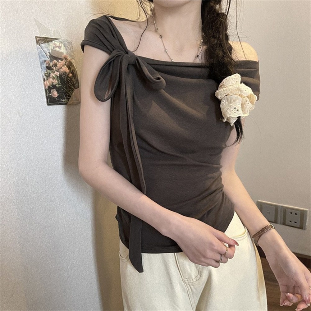 T shirt une épaule mode décontractée t-shirt légèrement extensible soldes tenue printemps