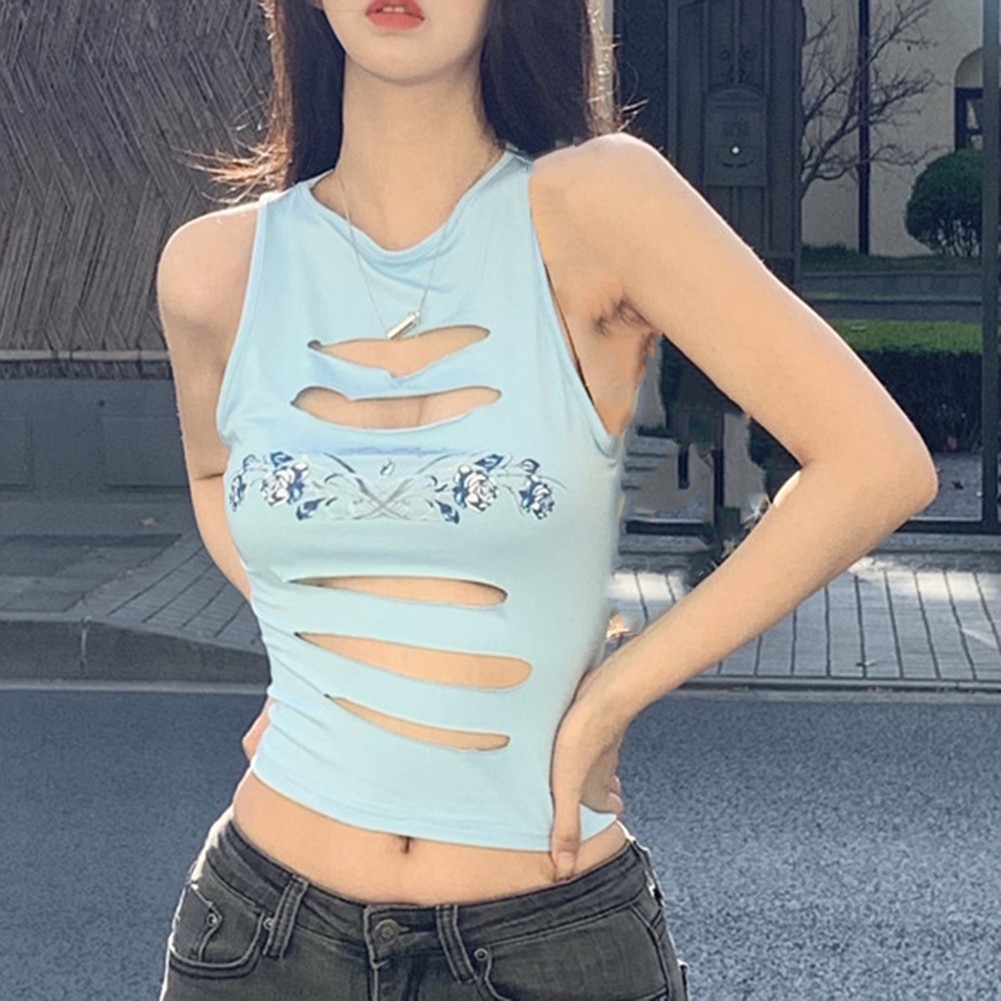 Blue Polyester Womens Hollow Vest with Round Neck for Spring and Summer - Picture 18 of 52