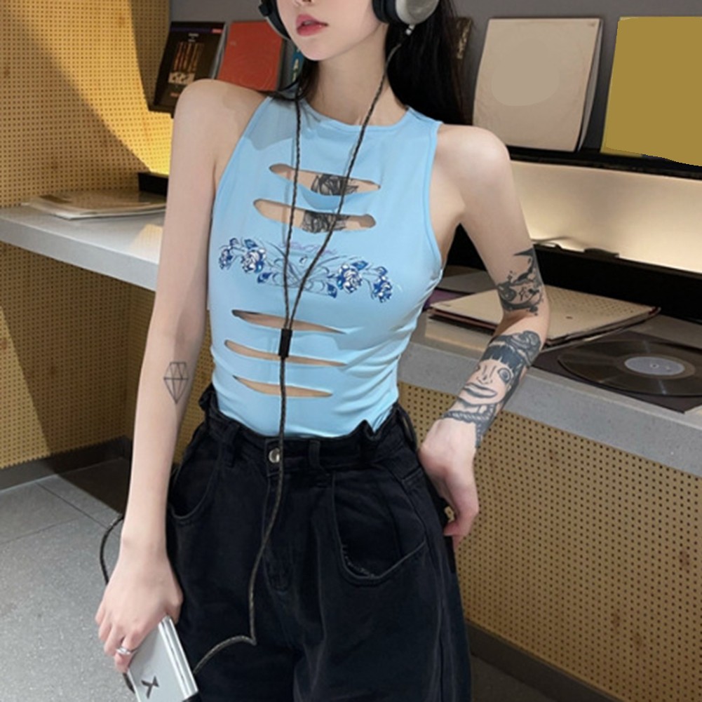 Blue Polyester Womens Hollow Vest with Round Neck for Spring and Summer - Picture 15 of 52