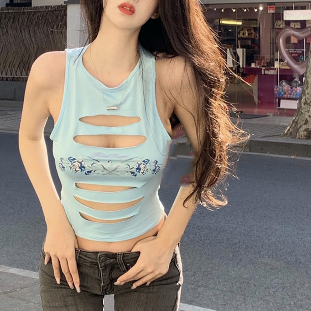 Blue Polyester Womens Hollow Vest with Round Neck for Spring and Summer - Picture 19 of 52