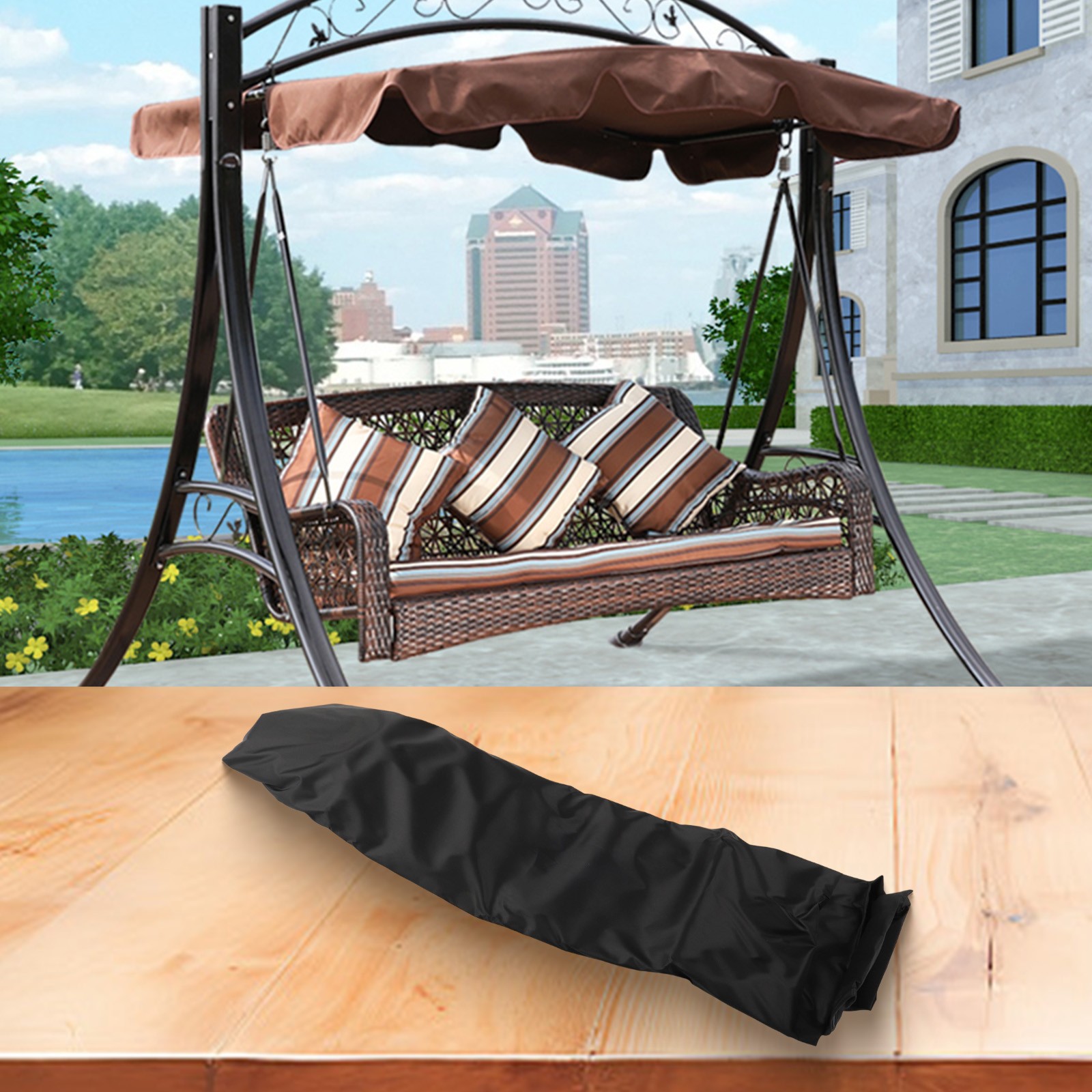 Outdoor Waterproof Swing Cushion-Canopy Cover Set Replacement For Garden Yard - Picture 52 of 69
