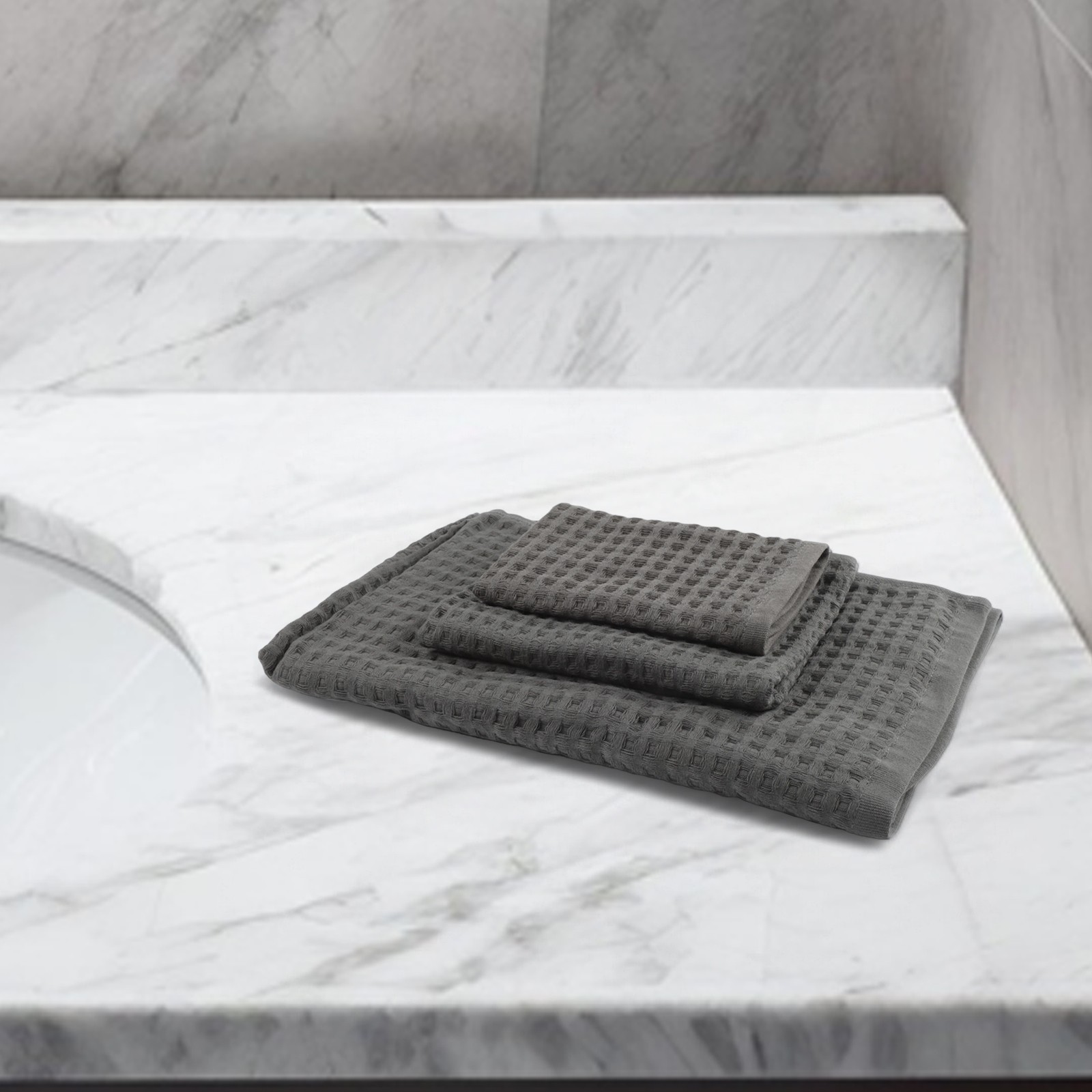 Juego de tres toallas de baño con diseño de gofre hechas de algodón suave y ligero - Imagen 28 de 38