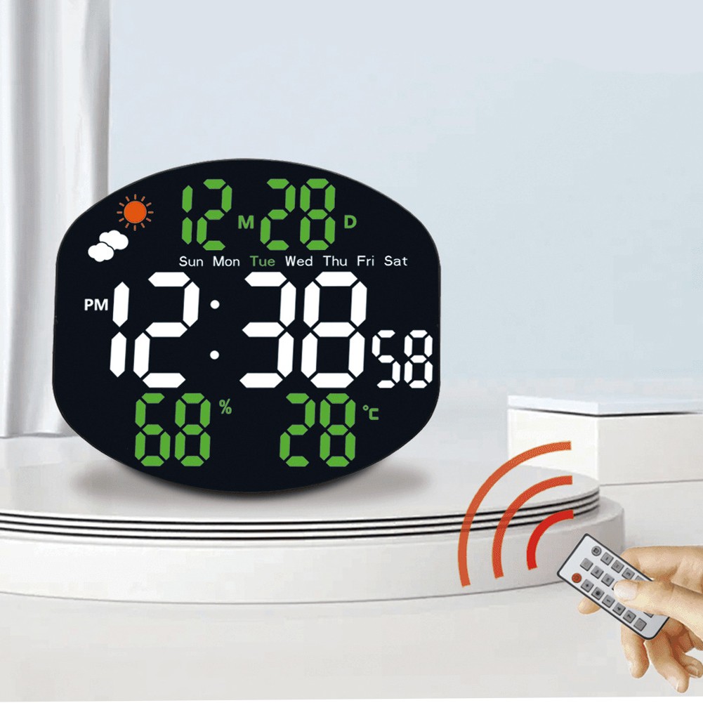 LED Wall Clock with Adjustable Brightness and Weather Display Features