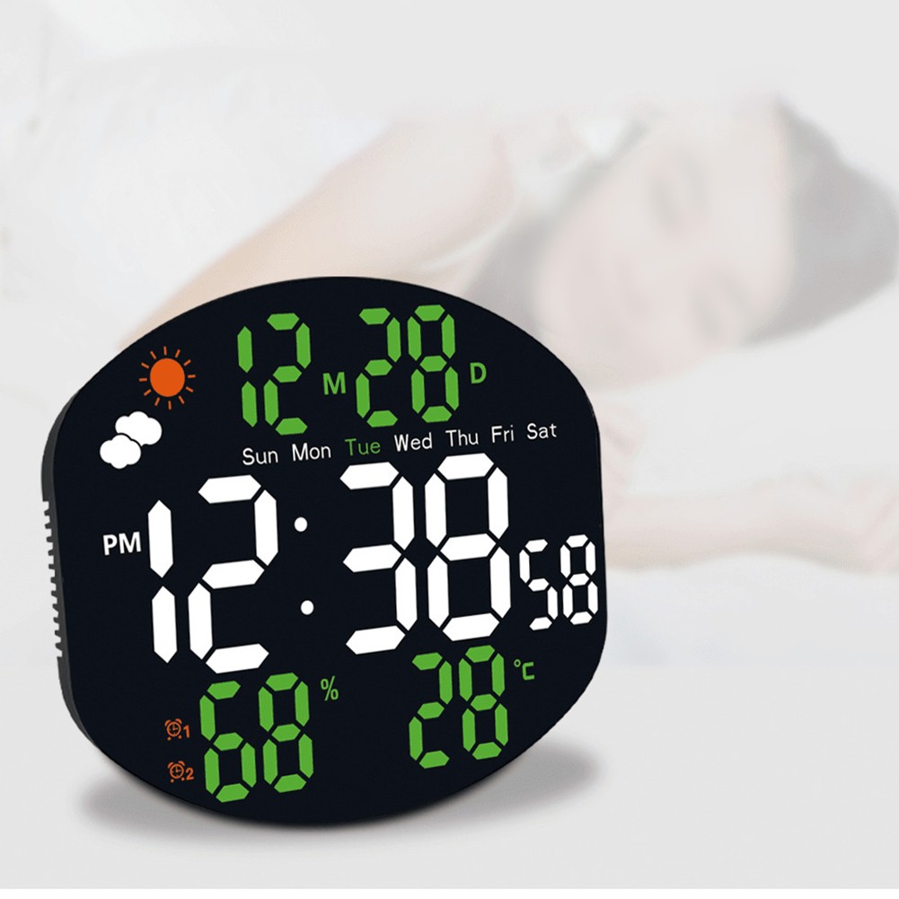 LED Wall Clock with Adjustable Brightness and Weather Display Features