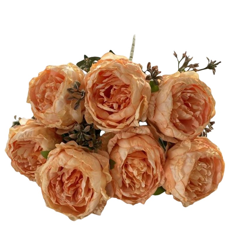7 Head Flower Bouquet for Stunning Wedding and Home Decor Red and Orange