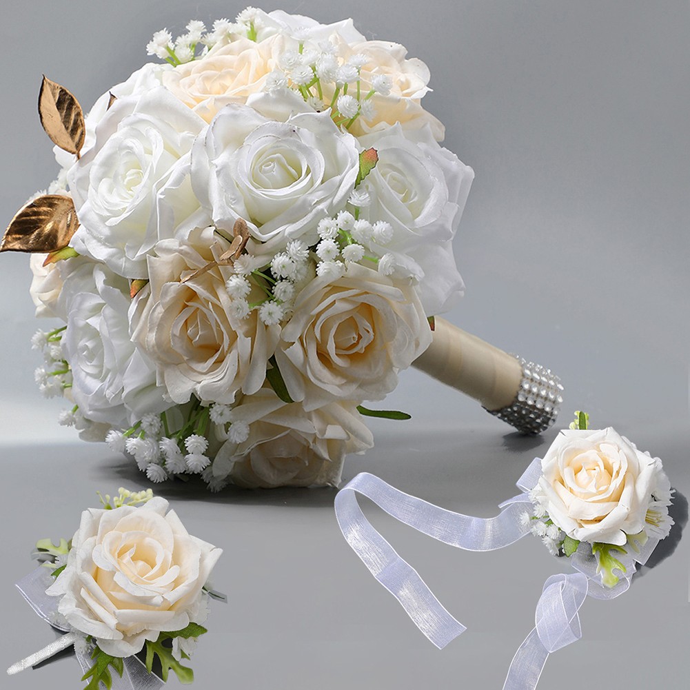 Pour Champagne Bouquet de Fleurs en Soie avec Corsage de Poignet boutiques pour Événements Spéciaux