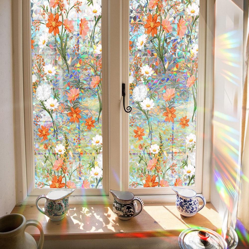 1M2M Colorful For Rainbow Window Film PVC Floral Design for Home ...