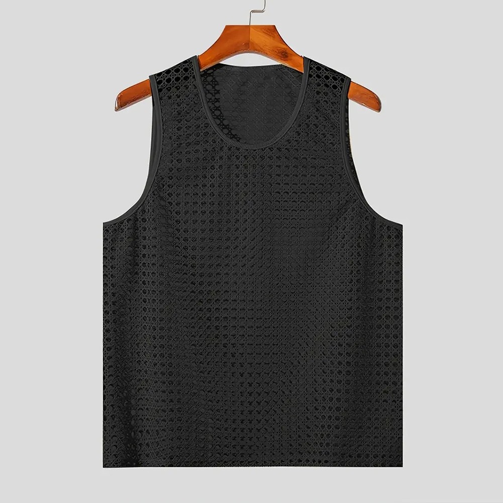 U Neck Mesh Hollow Vests for Men Stylish Korean Summer Sleeveless Tanks - Picture 33 of 36