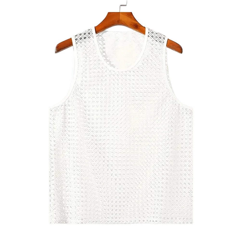 U Neck Mesh Hollow Vests for Men Stylish Korean Summer Sleeveless Tanks - Picture 28 of 36