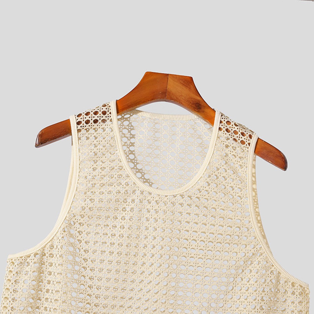 U Neck Mesh Hollow Vests for Men Stylish Korean Summer Sleeveless Tanks - Picture 23 of 36