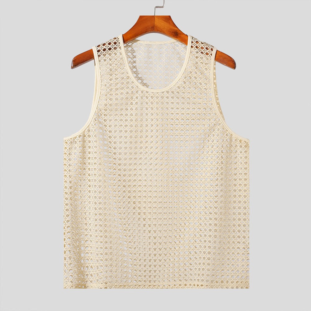 U Neck Mesh Hollow Vests for Men Stylish Korean Summer Sleeveless Tanks - Picture 21 of 36