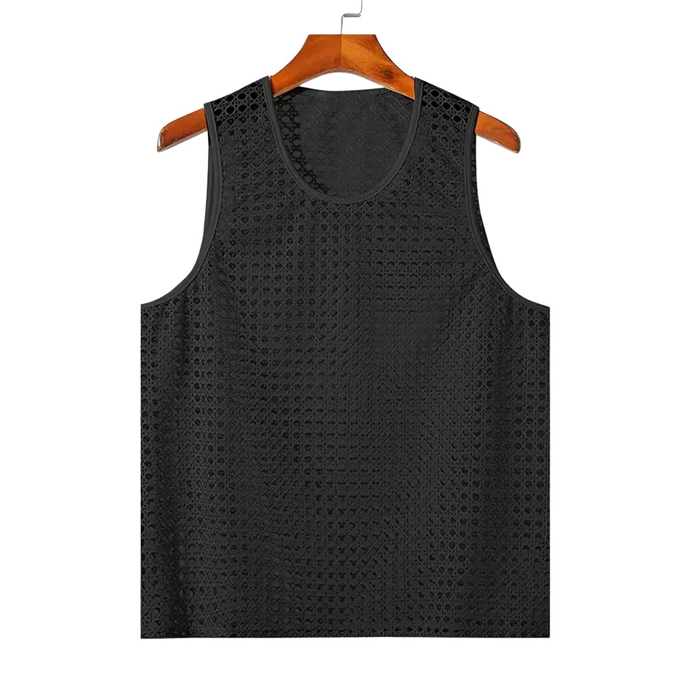 U Neck Mesh Hollow Vests for Men Stylish Korean Summer Sleeveless Tanks - Picture 32 of 36