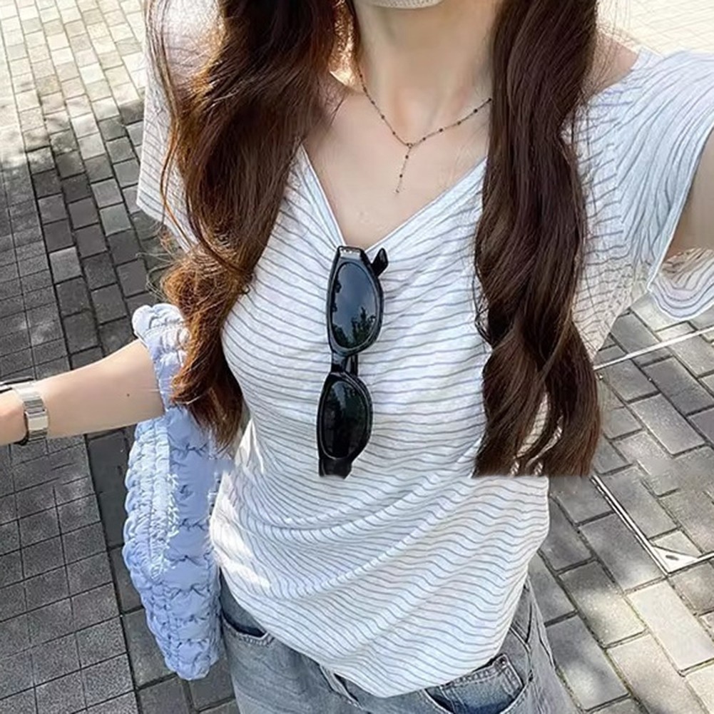 2025 Women Oblique Shoulder Short Sleeve T Shirt for Vacation and Daily Wear - Picture 15 of 36