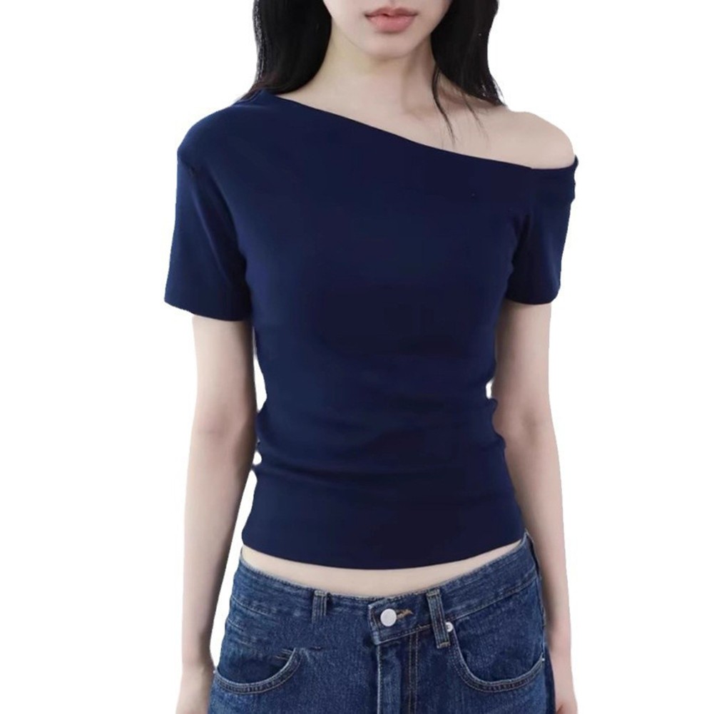 Off Shoulder T Shirt Casual Wear Holiday Style Polyester Fabric Regular Length - Picture 17 of 44