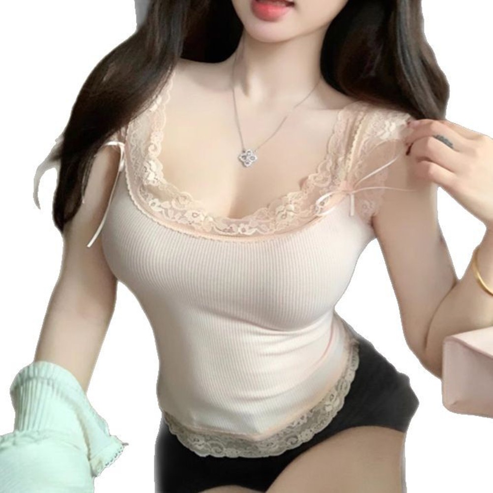 Casual Short Sleeve Lace Camisole Top for Women Perfect for Summer Day Outfits - Picture 16 of 18