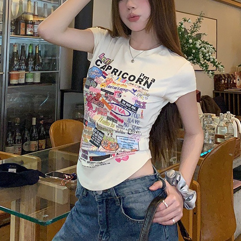 T-shirt femme décontracté dessin animé manches courtes col rond pour remise printemps été automne