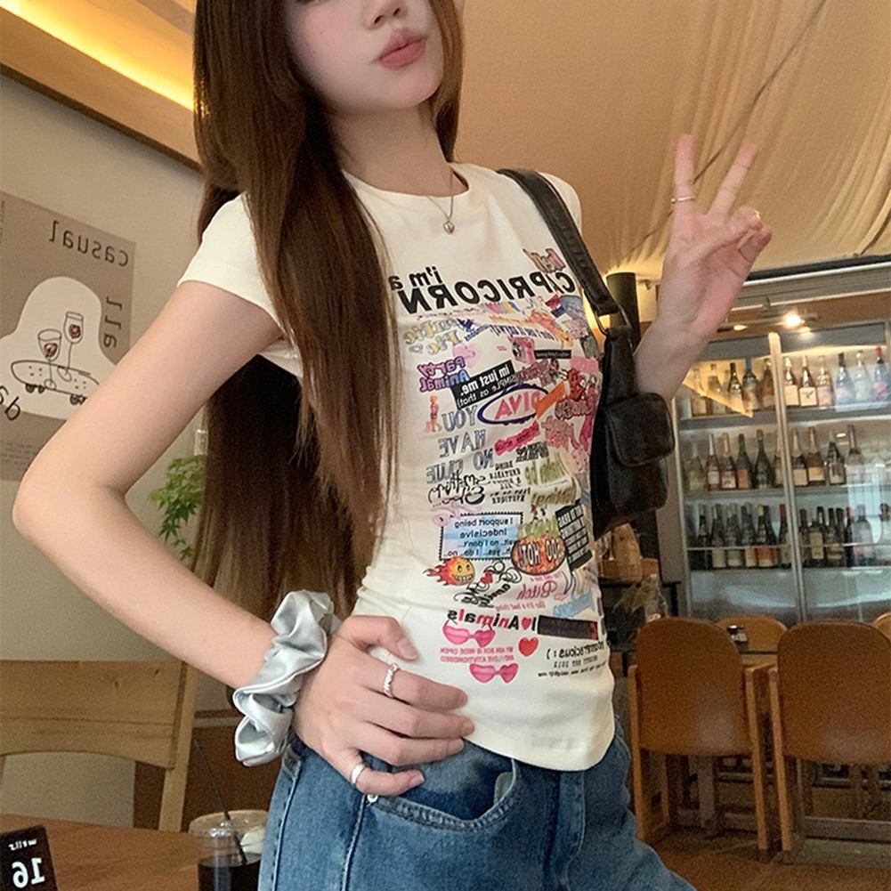 T-shirt femme décontracté dessin animé manches courtes col rond pour printemps été automne vente