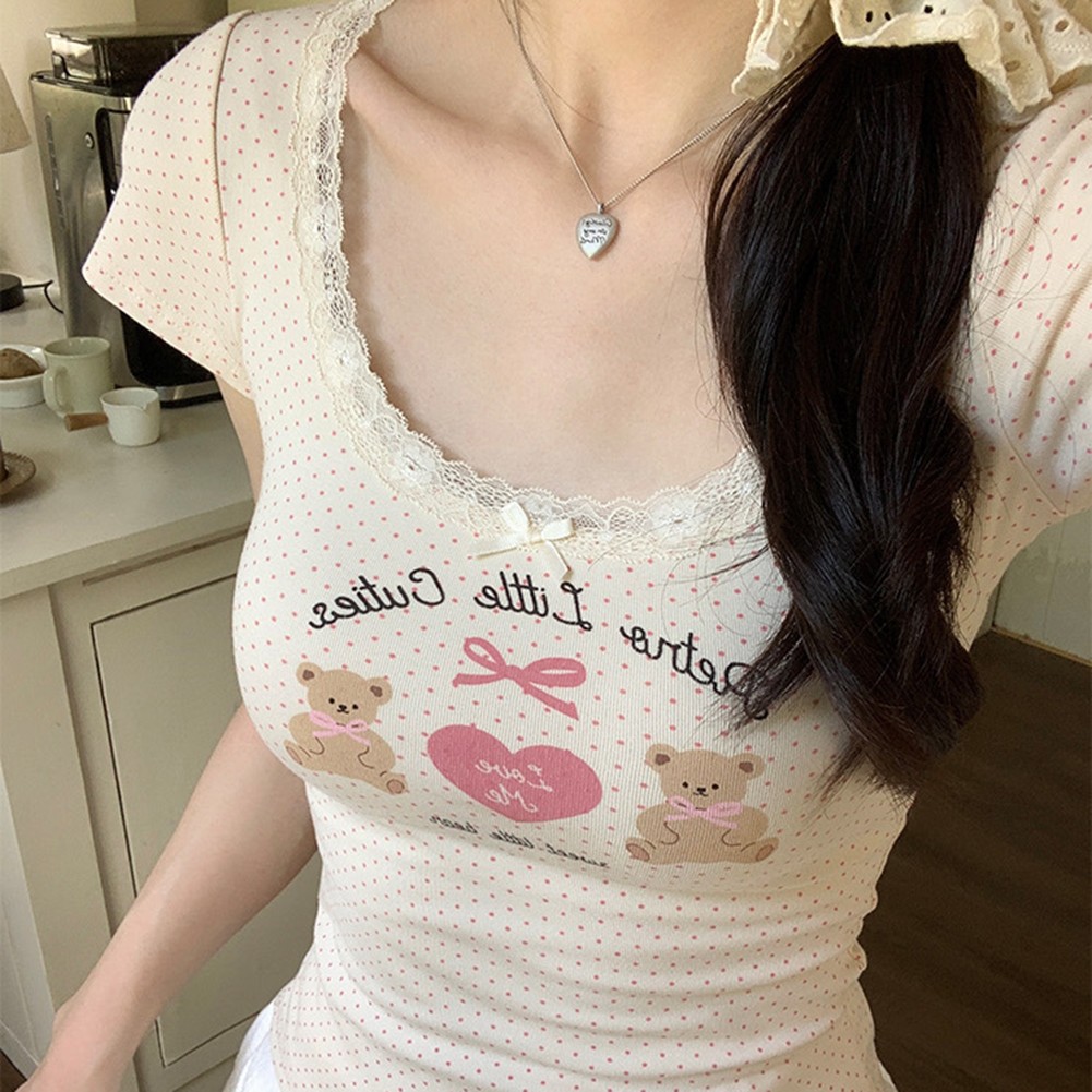 Dynamic Womens Lace T Shirt with Bear Print for Spring and Summer Adventures - Picture 15 of 18