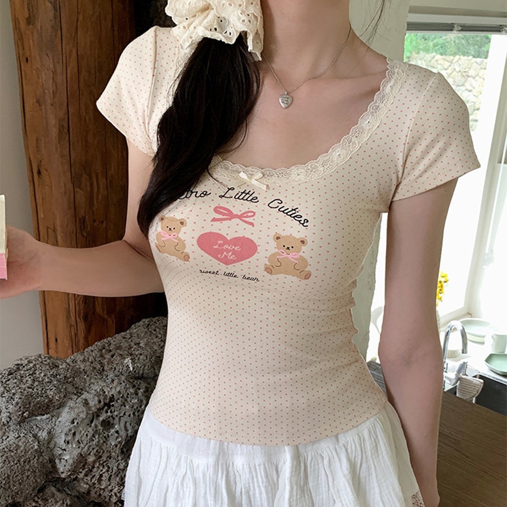 Dynamic Womens Lace T Shirt with Bear Print for Spring and Summer Adventures - Picture 18 of 18