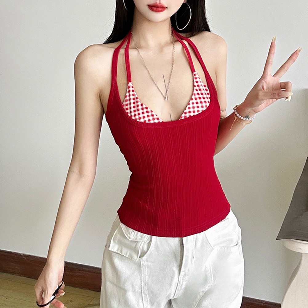 Plaid Tops All-match Fashion Casual Occasions All Seasons Sleeveless Design - Picture 15 of 30