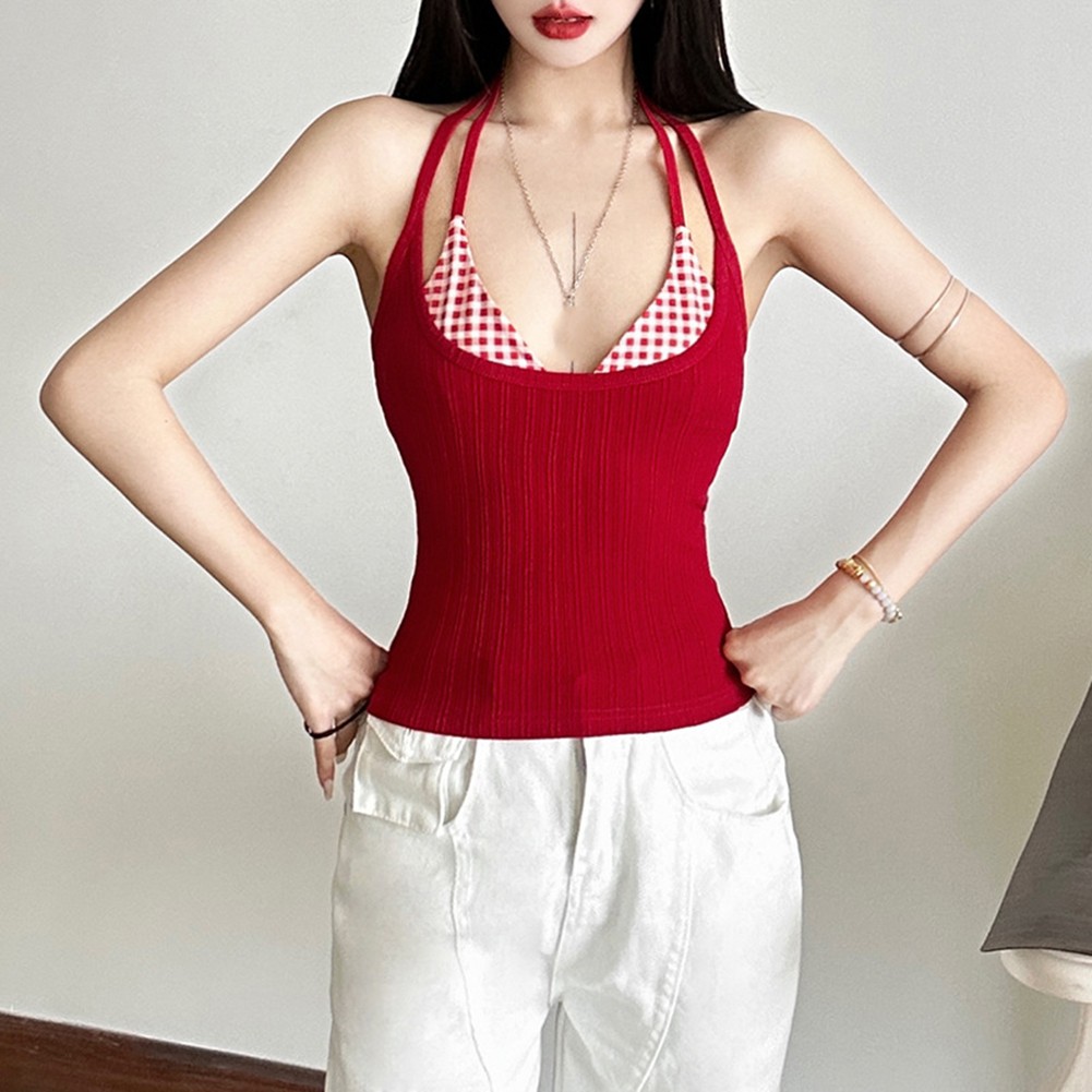 Plaid Tops All-match Fashion Casual Occasions All Seasons Sleeveless Design - Picture 14 of 30