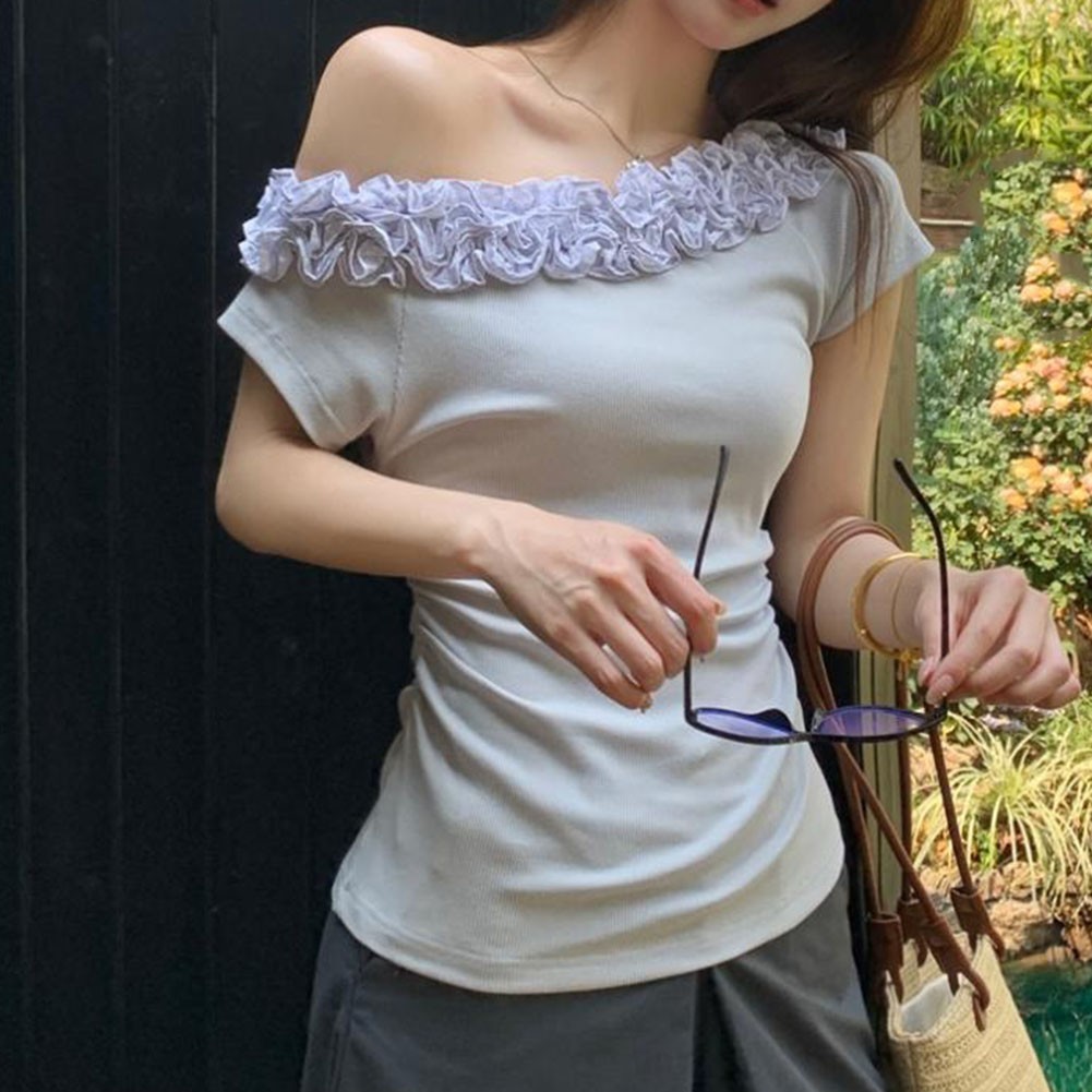 Chic Floral Off Shoulder T Shirt for Women Perfect for Summer Casual Outfits - Picture 13 of 16