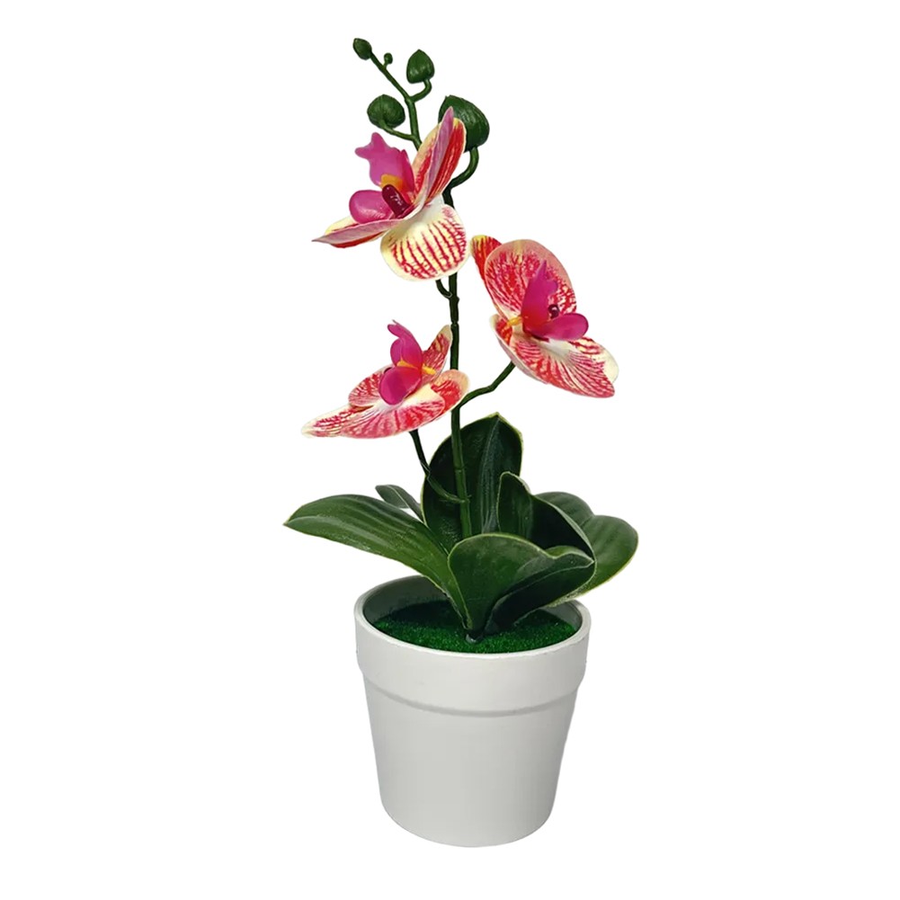 Bonsai realista de tres hojas Phalaenopsis película 3D flor falsa para decoración del hogar - Imagen 25 de 42