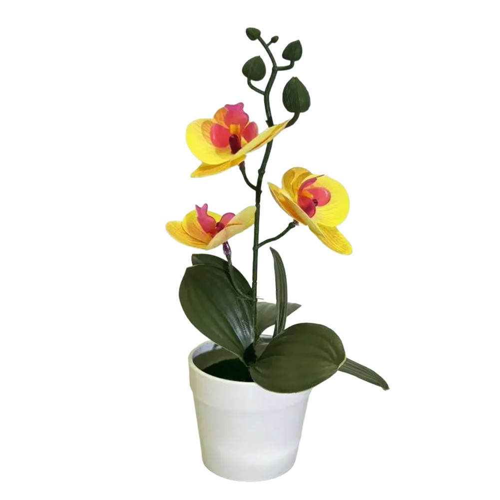 Bonsai realista de tres hojas Phalaenopsis película 3D flor falsa para decoración del hogar - Imagen 35 de 42