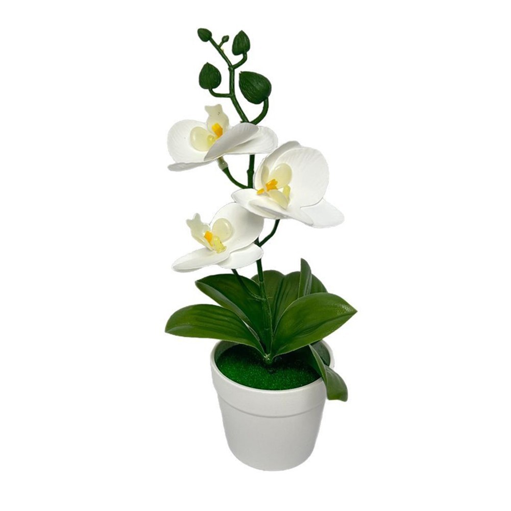 Bonsai realista de tres hojas Phalaenopsis película 3D flor falsa para decoración del hogar - Imagen 12 de 42
