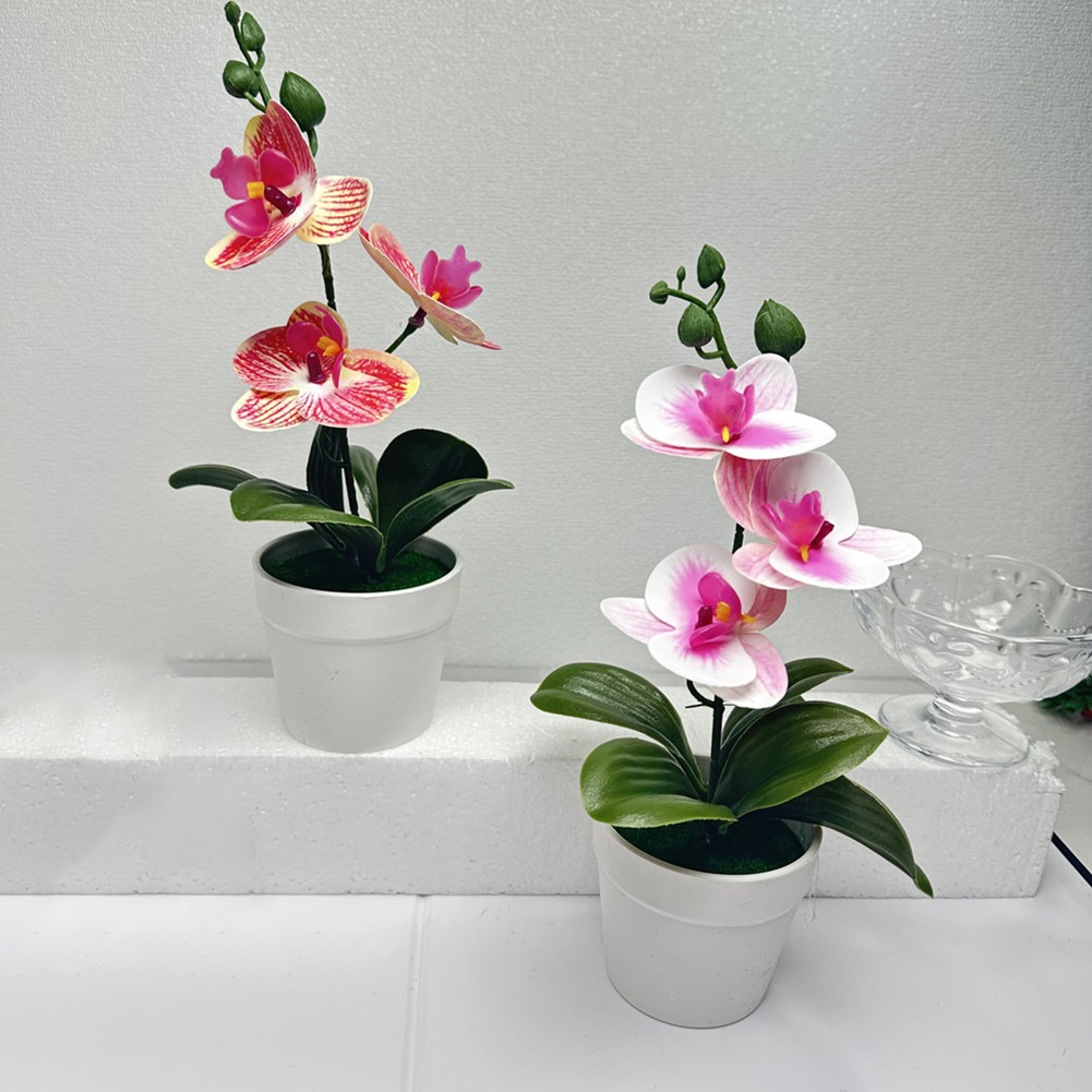 Bonsai realista de tres hojas Phalaenopsis película 3D flor falsa para decoración del hogar - Imagen 18 de 42