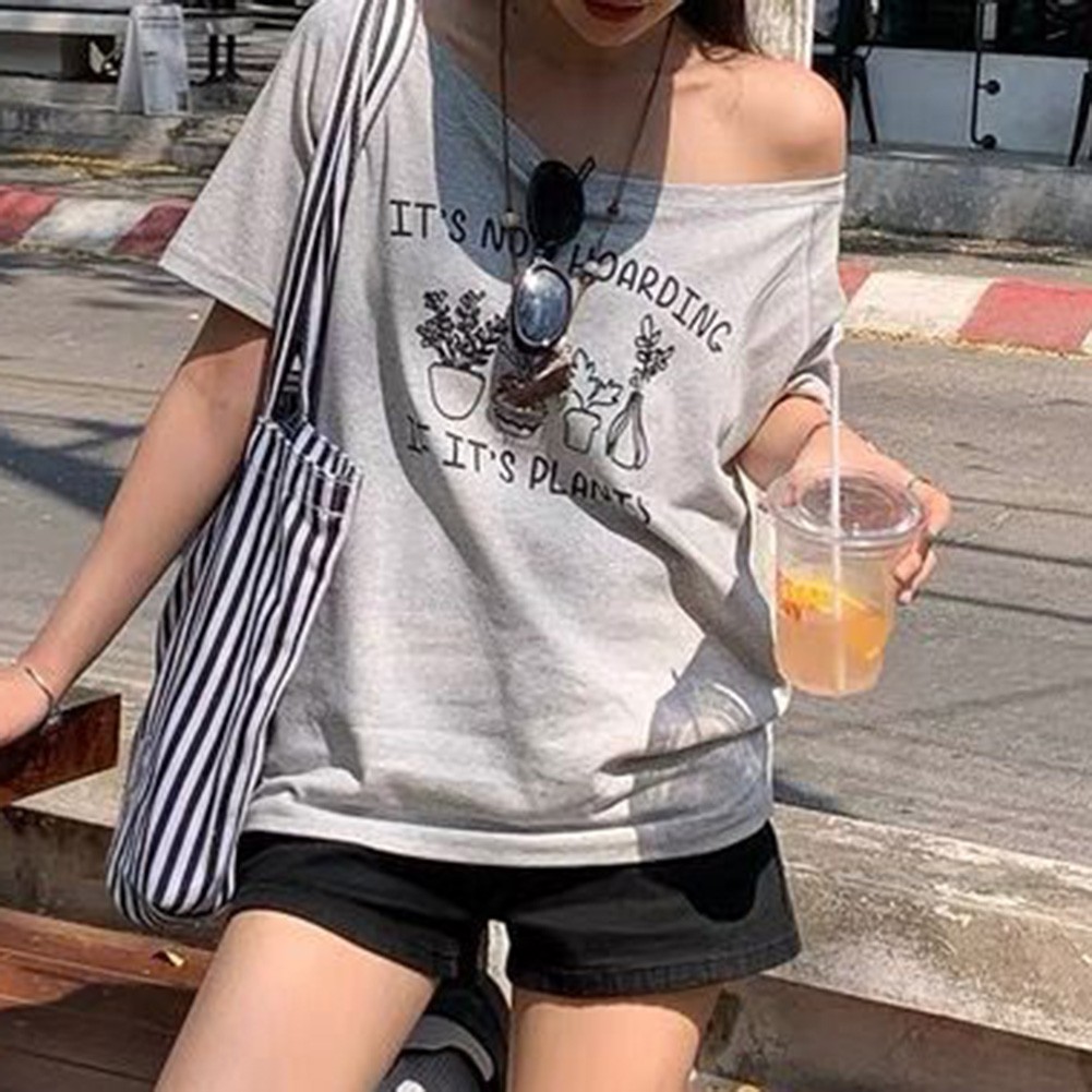 Summer Slim Fit Off Shoulder T Shirt for Women with Trendy Rivet Details - Picture 11 of 15