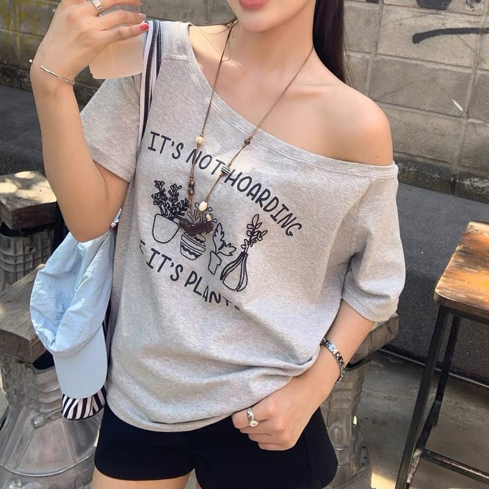 Summer Slim Fit Off Shoulder T Shirt for Women with Trendy Rivet Details - Picture 9 of 15