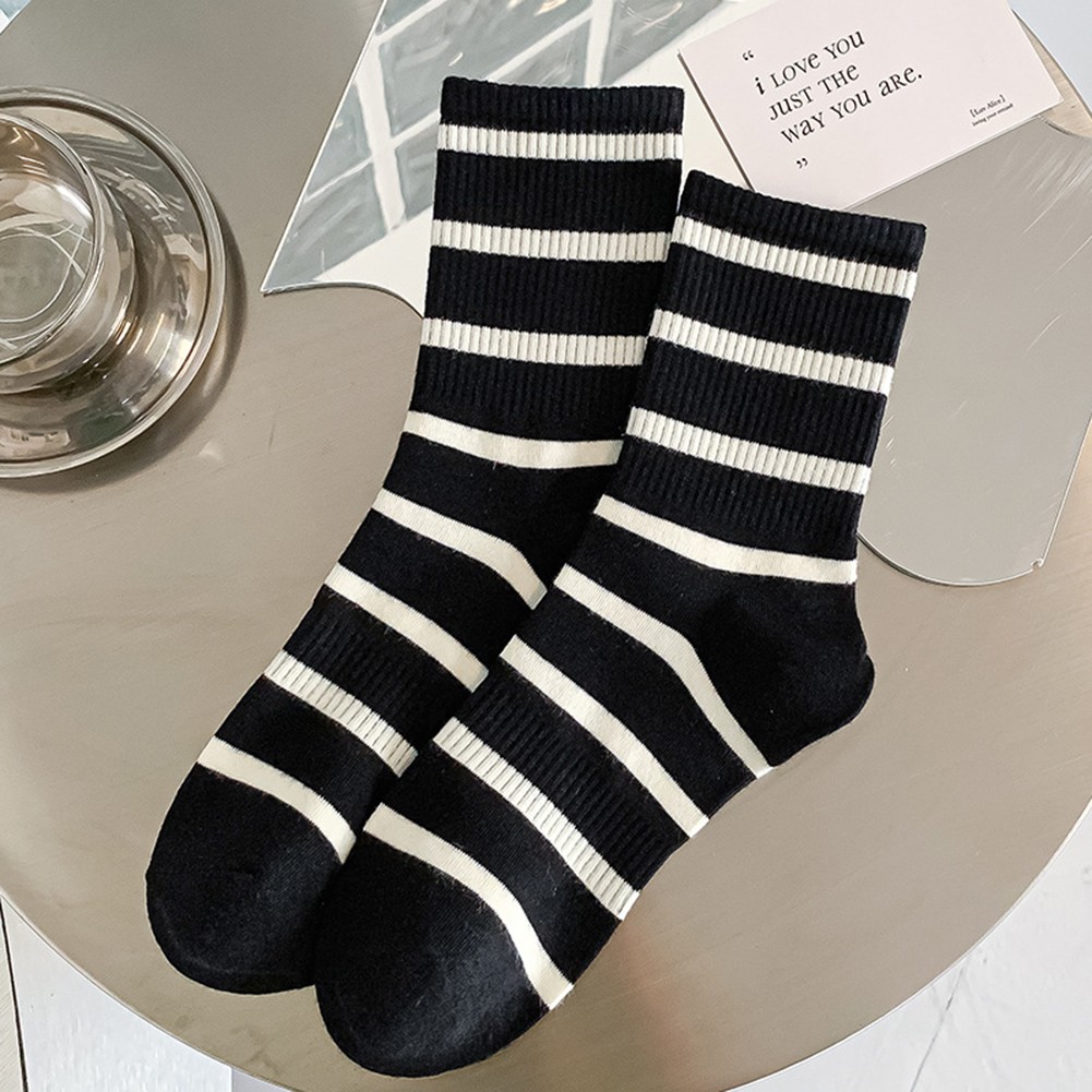 Stylish Black and White Striped Socks for Women with Breathable Cotton - Picture 16 of 17