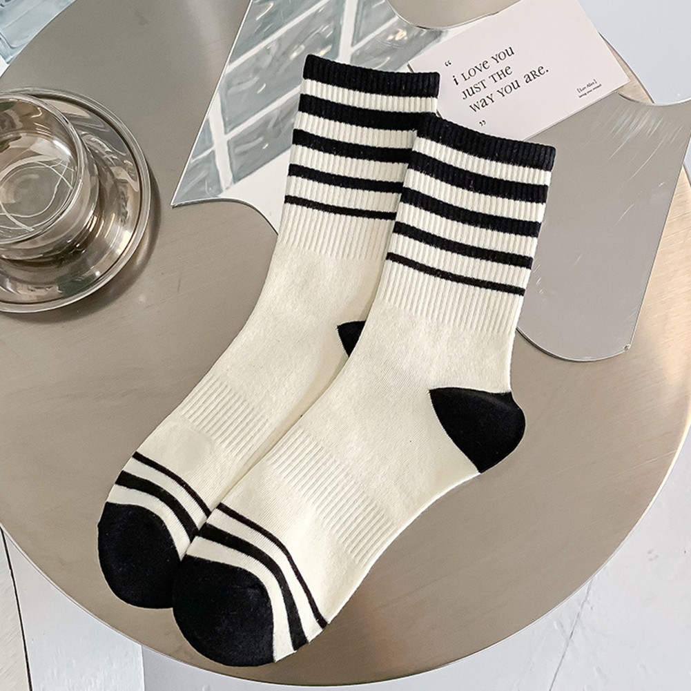 Stylish Black and White Striped Socks for Women with Breathable Cotton - Picture 15 of 17
