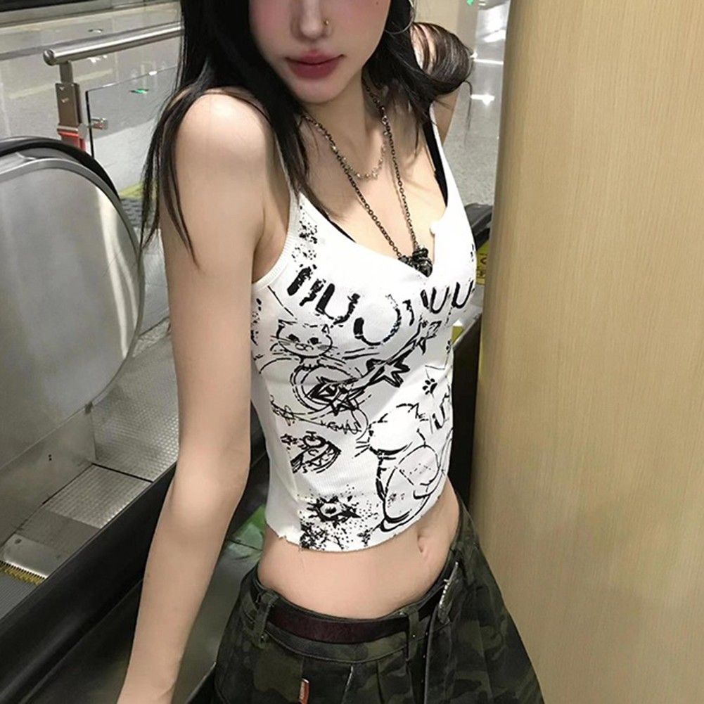 Short Sleeveless Camisole for Women with Cartoon Print for Home and Vacation - Picture 14 of 32