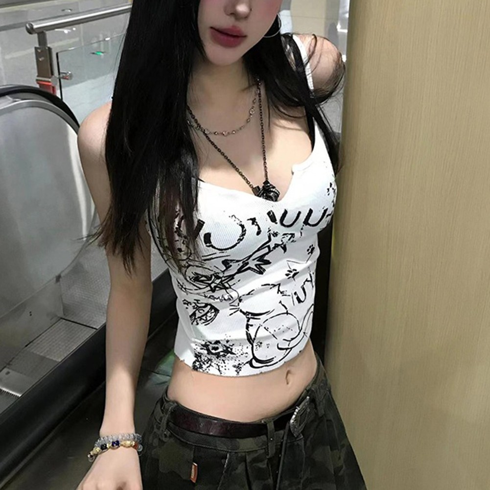 Short Sleeveless Camisole for Women with Cartoon Print for Home and Vacation - Picture 15 of 32