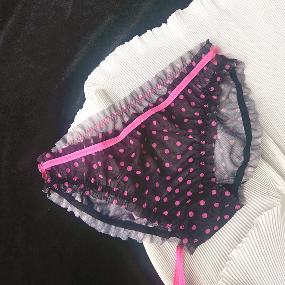 Womens Sexy Polka Dot Lace Panties Transparent Mesh Briefs Black White Pink - Picture 5 of 7