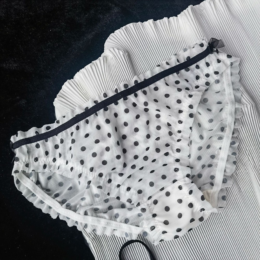 Womens Sexy Polka Dot Lace Panties Transparent Mesh Briefs Black White Pink - Picture 6 of 7