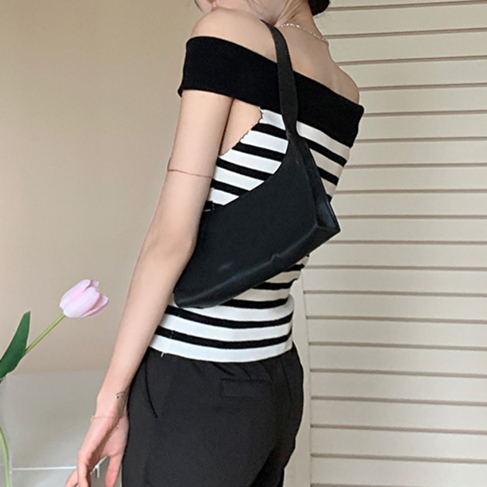Chic Women Striped Slim Fit T Shirt with Off Shoulder Design for Casual Wear - Picture 22 of 36