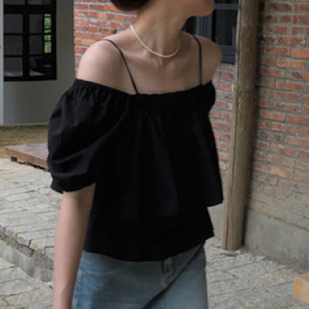 Women Elegant Off Shoulder Puff Sleeve T Shirt Perfect for Summer Fashion - Picture 19 of 21