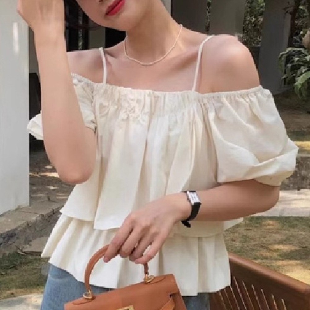 Women Elegant Off Shoulder Puff Sleeve T Shirt Perfect for Summer Fashion - Picture 16 of 21