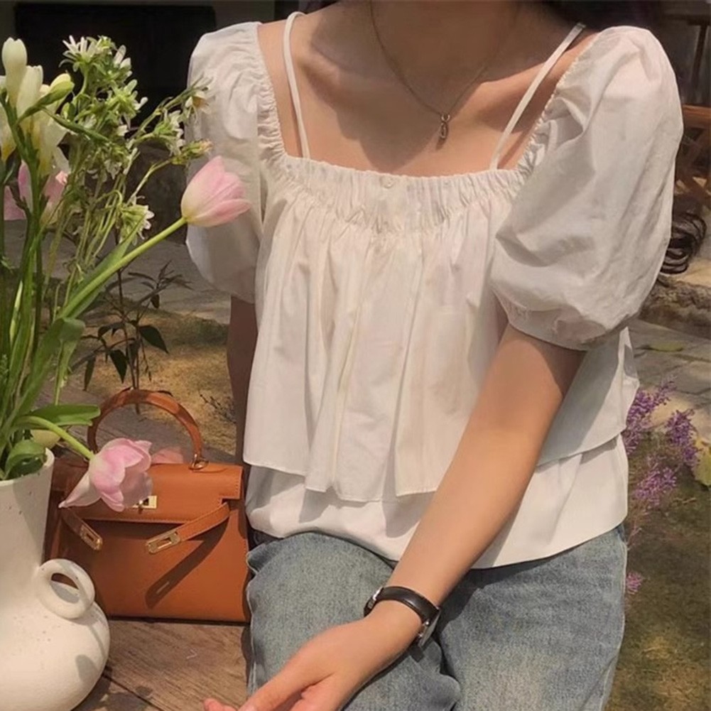 Women Elegant Off Shoulder Puff Sleeve T Shirt Perfect for Summer Fashion - Picture 12 of 21