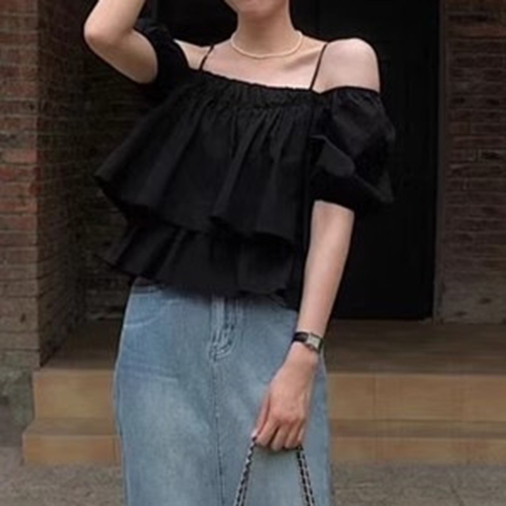 Women Elegant Off Shoulder Puff Sleeve T Shirt Perfect for Summer Fashion - Picture 21 of 21