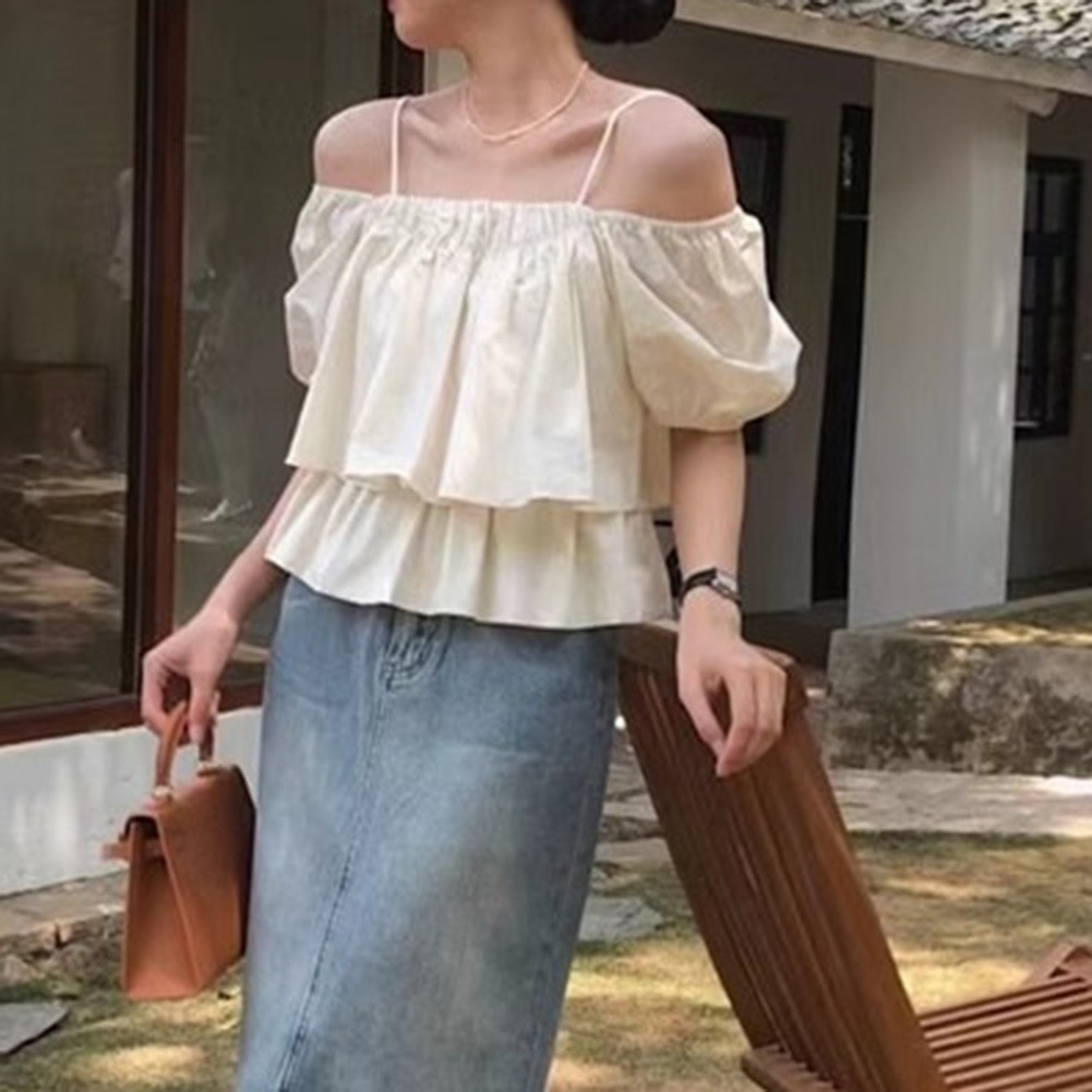 Women Elegant Off Shoulder Puff Sleeve T Shirt Perfect for Summer Fashion - Picture 15 of 21