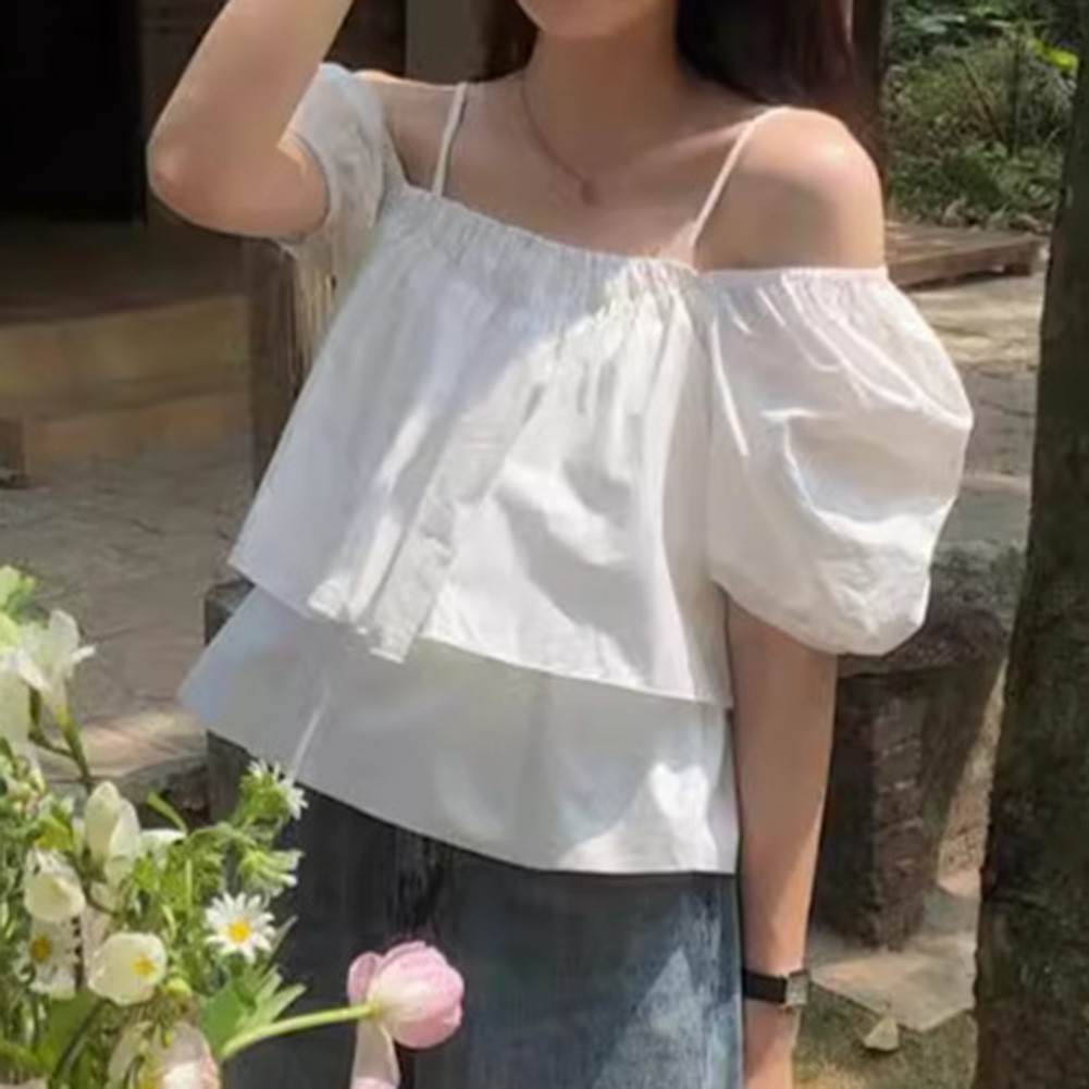Women Elegant Off Shoulder Puff Sleeve T Shirt Perfect for Summer Fashion - Picture 11 of 21