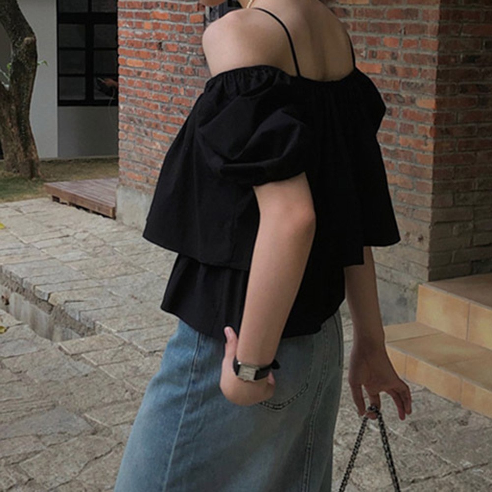 Women Elegant Off Shoulder Puff Sleeve T Shirt Perfect for Summer Fashion - Picture 18 of 21