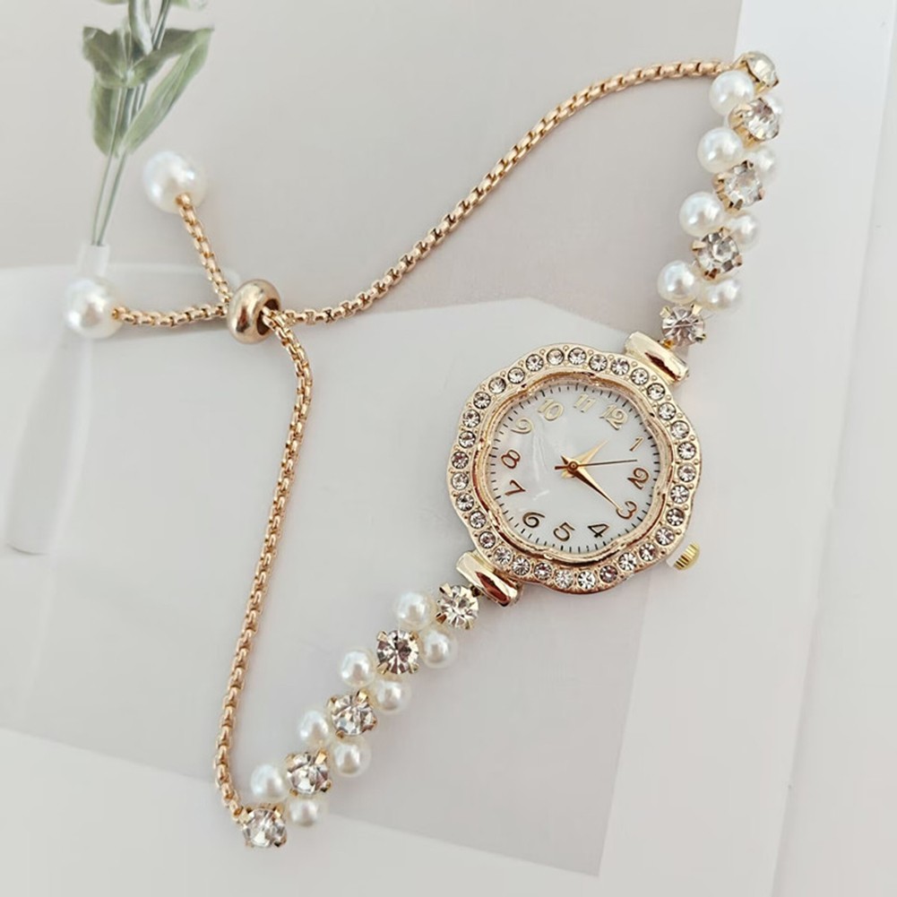 Elegant Digital Quartz Wristwatch Featuring Pearl Accents and Comfortable Strap