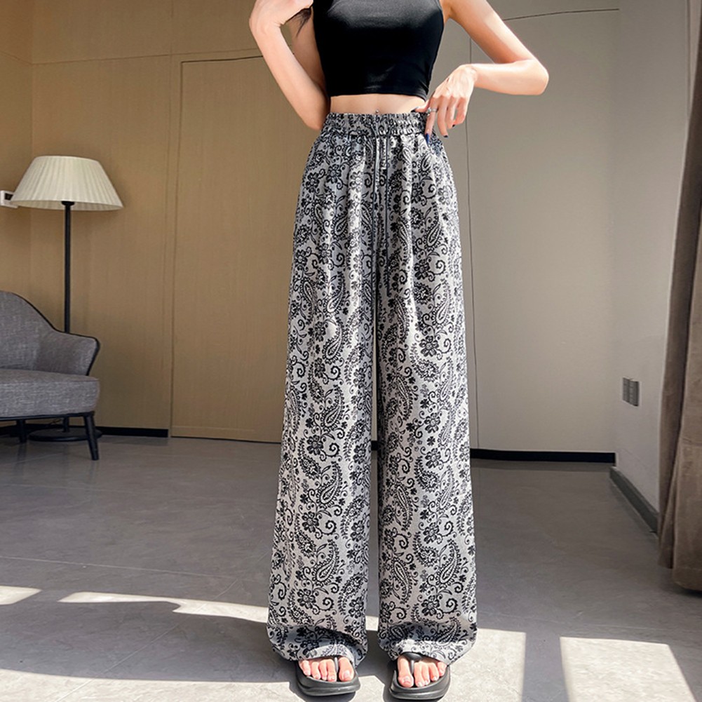 All Match Womens Casual Printed Draped Pants with Wide Leg and Floor Length