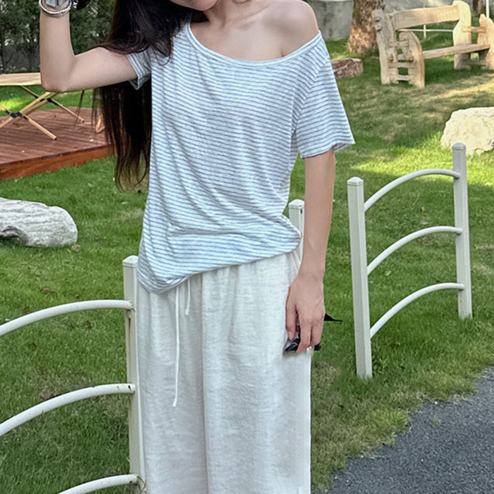 Women's T Shirt Featuring Lazy Oblique Shoulder Design for Spring and Summer - Picture 21 of 60