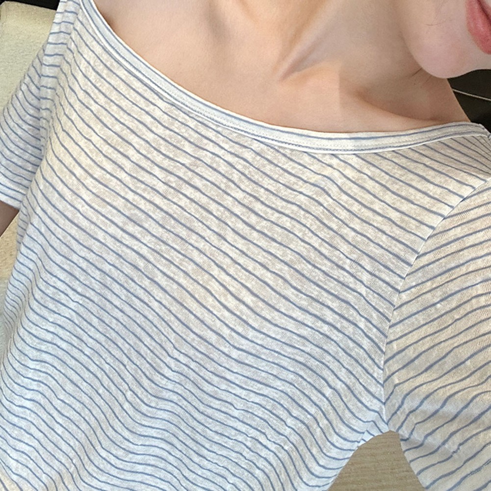 Women's T Shirt Featuring Lazy Oblique Shoulder Design for Spring and Summer - Picture 22 of 60